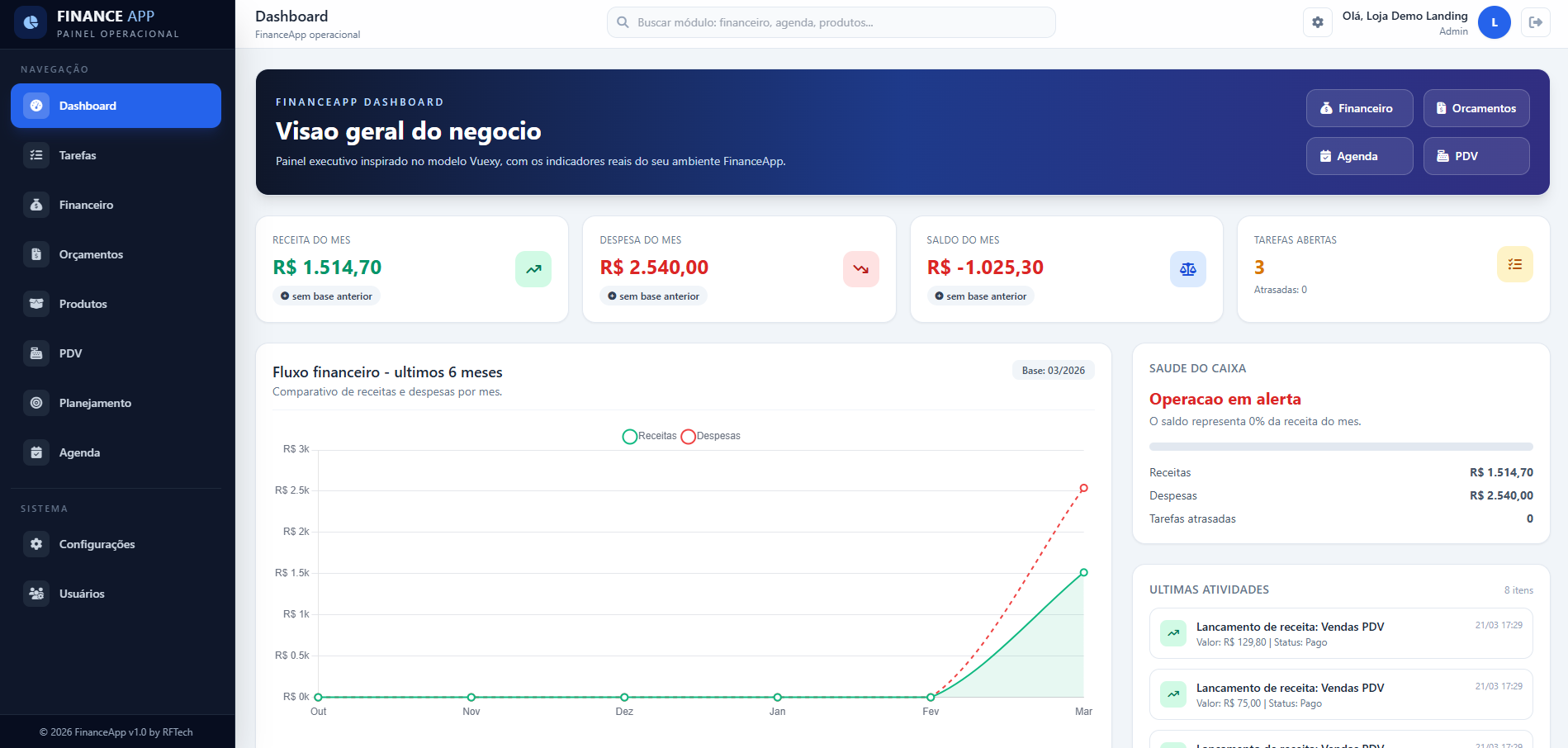 Screenshot do FinanceApp
